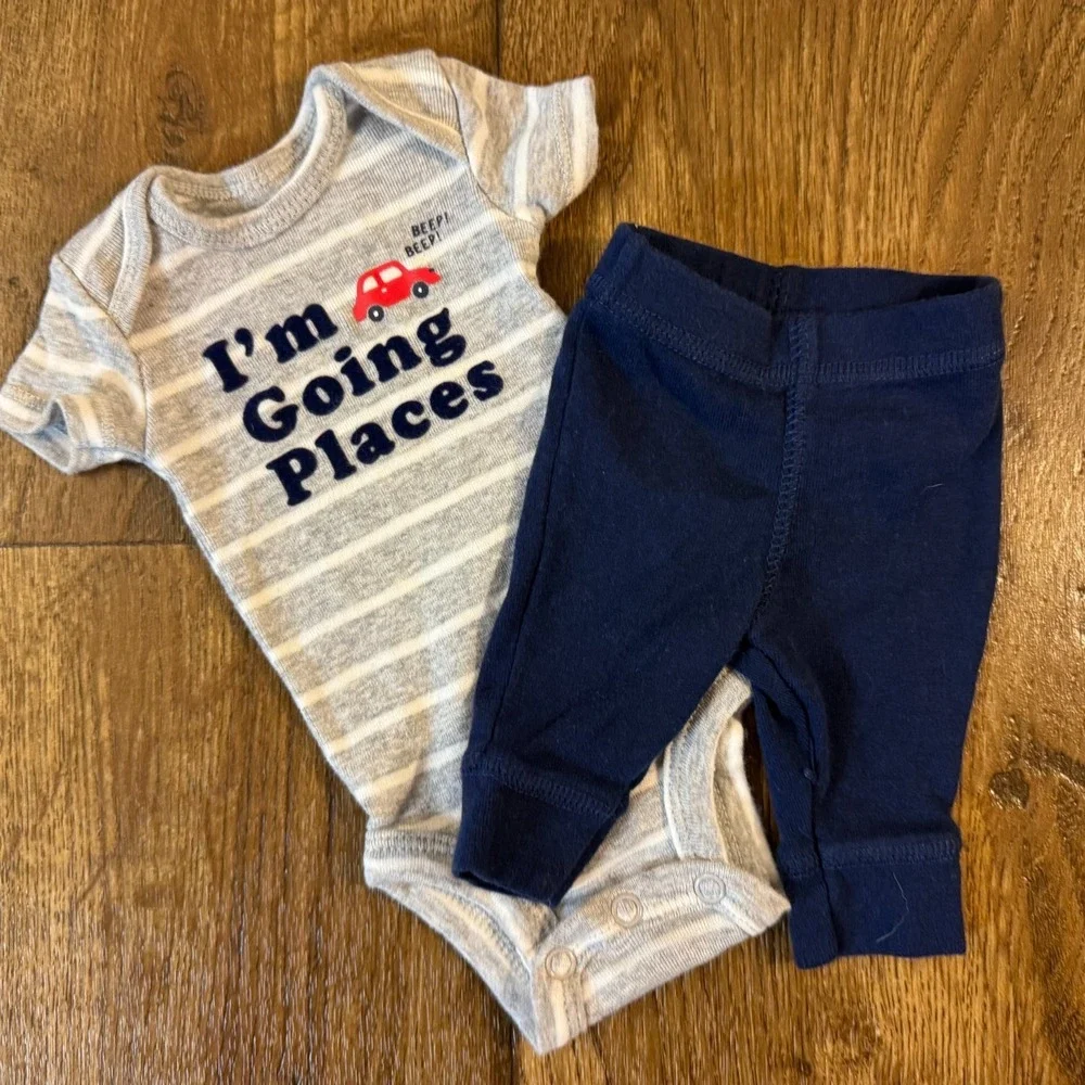 Carters Preemie Baby Boy Clothes Set Shirt Pants Outfit Car‎ Blue Going Places